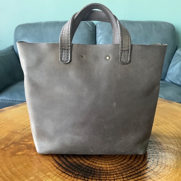 Portland Leather Goods Mini Crossbody Tote Bag w/ 2 Straps Groupie Gray - Picture 3 of 12